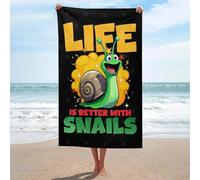 sinyumoney Serviettes lavables et absorbantes Life is Better with Snails GSM, idéales pour la Salle de Bain, la Plage, Le Spa, la Salle de Sport et l'hôtel (130 cm x 80 cm). 130 cm x 80 cm.