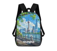 sinyumoney Shanghai China Cityscape Illustration Sacs À Dos Pour Enfants, Cartables Imprimés En 3D, Sacs À Dos Pour Élèves Du Primaire Et Du Collège (garçons Et Filles) 17inch
