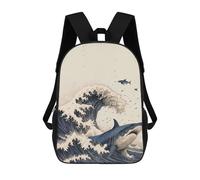 sinyumoney Shark in Japan Great Wave Sacs À Dos Pour Enfants, Cartables Imprimés En 3D, Sacs À Dos Pour Élèves Du Primaire Et Du Collège (garçons Et Filles) 17inch
