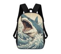 sinyumoney Shark Japan Great Wave Sacs À Dos Scolaires Pour Garçons Et Filles, Sacs À Dos Décontractés Pour Le Sport, Sacs À Dos De Grande Capacité Pour L'école Primaire 17inch