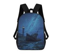 sinyumoney Shipwrecked Lighthouse Under Starry Sky 17inch Sacs À Dos Scolaires Imprimés En 3D - Sacs À Dos Tendance Pour Garçons Du Primaire Et Du Collège
