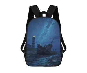 sinyumoney Shipwrecked Lighthouse Under Starry Sky 17inch Sacs À Dos Scolaires Imprimés En 3D - Sacs À Dos Tendance Pour Garçons Du Primaire Et Du Collège
