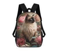sinyumoney Siam Cat with Roses-1 Sac À Dos Scolaire Pour Enfants, Imprimé En 3D, Pour Garçons, Élèves Du Primaire Et Du Collège 17inch