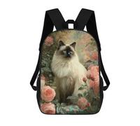 sinyumoney Siam Cat with Roses Sacs À Dos Pour Enfants, Sac À Dos Scolaire Imprimé En 3D Pour Enfants, Sac À Dos De Voyage, Sac À Livres Pour Enfants 17inch Sac D'école