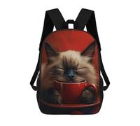 sinyumoney Siamese Cat with Coffee Sacs À Dos Imprimés En 3D Pour Enfants, Sacs D'école Tendance Pour Garçons, Sacs De Voyage, Sacs Scolaires Pour Élèves Du Primaire 17inch