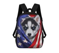 sinyumoney Siberian Husky USA Patriot Sac À Dos Scolaire Pour Filles Et Garçons, Sac À Dos Avec Poche, Sac À Dos Tendance Pour Enfants 17inch