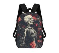sinyumoney Skeleton And Roses Dark Floral Art Sacs À Dos Imprimés En 3D Pour Enfants, Sacs D'école Tendance Pour Garçons, Sacs De Voyage, Sacs Scolaires Pour Élèves Du Primaire 17inch