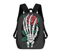 sinyumoney Skeleton Hand Holding Red Rose Sac À Dos Scolaire Pour Enfants Imprimé En 3D, Idéal Pour Les Voyages Et Les Livres 17inch