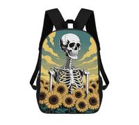 sinyumoney Skeleton in Sunflower Field Illustration Sac À Dos Enfant, Cartable Imprimé En 3D Pour Garçons Et Adolescents 17inch