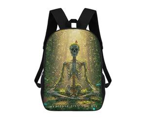 sinyumoney Skeleton Meditating in Forest Sacs À Dos Scolaires Pour Enfants, Sac D'école Imprimé En 3D Pour Garçons, Élèves Du Primaire Et Du Collège 17inch