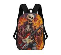 sinyumoney Skeleton Rocker in Flames Painting Sac À Dos Scolaire Pour Filles Et Garçons, Grande Capacité, Léger, Pour Enfants Et Étudiants 17inch
