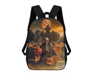 sinyumoney Skeleton with Pumpkins on Halloween Sac À Dos Scolaire Pour Filles Et Garçons, Grande Capacité, Léger, Pour Enfants Et Étudiants 17inch