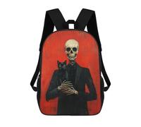 sinyumoney Skull in Suit with Black Cat -3 Sac À Dos Scolaire Imprimé En 3D Pour Enfants, Sac À Dos De Voyage, Sac Tendance Et Décontracté Pour Écoliers 17inch