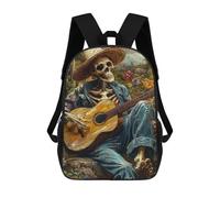 sinyumoney Skull Playing Guitar Art Print Sac À Dos Scolaire Pour Enfants, 43 Cm (17 Pouces), Imprimé En 3D, Pour Garçons, Élèves Du Primaire Et Du Collège