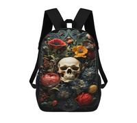 sinyumoney Skull with Flowers Artwork Sacs À Dos Pour Enfants, Sac À Dos Scolaire Imprimé En 3D Pour Enfants, Sac À Dos De Voyage, Sac À Livres Pour Enfants 17inch Sac D'école