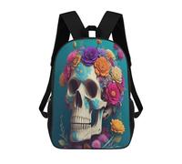 sinyumoney Skull with Flowers Sac À Dos Enfant Fille 3D, Sac D'école, Sac À Dos Pour Tout-petits, Sac À Dos Décontracté, Sac À Livres Tendance 17inch