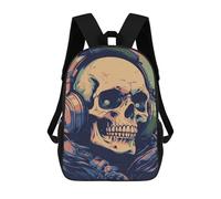 sinyumoney Skull with Headphones Sac À Dos Pour Garçons Et Adolescents, Sacs À Dos Pour Filles, Sacs À Dos Pour Tout-petits, Sacs À Livres Pour L'école Primaire Et Le Collège 17inch