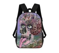 sinyumoney Skull with Nautilus Shell And Flowers Sac À Dos Scolaire Pour Enfants, Grand Sac À Dos 3D, Cadeau Pour Enfants 17inch