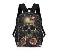 sinyumoney Skull with Pink Roses IV Sac À Dos Scolaire Pour Adolescents, Imprimé En 3D, Ajustable, À Poches Tendance, Pour Enfants, Garçons, Filles, Étudiants Et Adolescents 17inch
