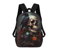 sinyumoney Skull with Raven And Flowers Sacs À Dos Pour Enfants, Cartables Imprimés En 3D, Sacs À Dos Pour Élèves Du Primaire Et Du Collège (garçons Et Filles) 17inch