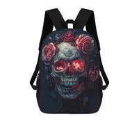 sinyumoney Skull with Roses Art Print Sacs À Dos Tendance Imprimés En 3D 17inch Sac D'école Décontracté Pour Enfants, Garçons, Élèves Du Primaire Et Du Collège