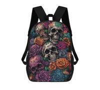 sinyumoney Skulls And Flowers Artistic Fusion Sac À Dos Enfant, Cartable, Sac D'école, Motif Dessin Animé 3D, Sac Pour Ordinateur Portable, Pour Garçons Et Filles 17inch