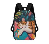 sinyumoney Sleeping Cat in Tropical Garden Sac À Dos Scolaire Pour Filles Et Garçons, Grand Sac À Dos Léger Pour Enfants Et Étudiants 17inch