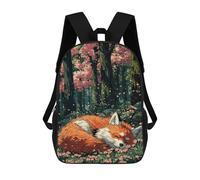 sinyumoney Sleeping Fox in Cherry Blossom Forest Sac À Dos Scolaire Imprimé En 3D, Sac À Dos Tendance Pour Enfants, Sac À Dos Pour Garçons, Élèves Du Collège 17inch
