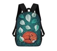 sinyumoney Sleeping Fox with Leaves Illustration Sac À Dos Scolaire Pour Enfants Imprimé En 3D, Idéal Pour Les Voyages Et Les Lectures, Pour Les Garçons Et Les Élèves Du Primaire 17inch