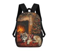 sinyumoney Sleeping Husky Dog by Fireplace Christmas Scene Sac À Dos Scolaire Enfant Tendance Et Décontracté, Sac À Dos Imprimé En 3D Pour Garçon, Grand Sac À Dos 17inch