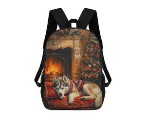 sinyumoney Sleeping Husky Dog by Fireplace Christmas Scene Sac À Dos Scolaire Enfant Tendance Et Décontracté, Sac À Dos Imprimé En 3D Pour Garçon, Grand Sac À Dos 17inch