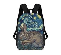 sinyumoney Sleeping Rabbit Starry Night Art Sac À Dos Scolaire Imprimé En 3D, Sac À Dos Tendance Pour Enfants, Sac À Dos Pour Garçons, Élèves Du Collège 17inch