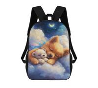 sinyumoney Sleepy Puppy & Teddy Bear Cloudscape Sac À Dos Scolaire Pour Enfants, 43 Cm (17 Pouces), Imprimé En 3D, Pour Garçons, Élèves Du Primaire Et Du Collège