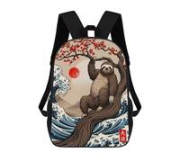 sinyumoney Sloth Great Wave Sac À Dos Scolaire Pour Filles Et Garçons, Grande Capacité, Léger, Pour Enfants Et Étudiants 17inch