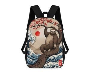 sinyumoney Sloth Great Wave Sac À Dos Scolaire Pour Filles Et Garçons, Grande Capacité, Léger, Pour Enfants Et Étudiants 17inch