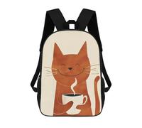 sinyumoney Smiling Cat with Coffee Sac À Dos Enfant Tendance Et Amusant, Sac À Dos Pour Garçons Et Adolescents, Sac D'école Imprimé En 3D Pour Garçons 17inch