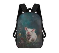 sinyumoney Smiling Piglet in Flowers Sac À Dos Imprimé En 3D, Sac D'école Décontracté Et Tendance Pour Enfants, Sac D'école Pour Garçons, Collégiens 17inch