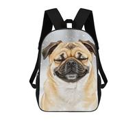 sinyumoney Smiling Pug in Winter Snowfall Sac À Dos Scolaire Imprimé En 3D, Sac À Dos Décontracté Pour Enfants, Sac D'école Imprimé En 3D Pour Garçons, Primaire Et Collège 17inch