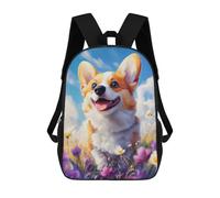 sinyumoney Smiling Welsh Corgi in Flowers Sac À Dos Enfant Fille 3D, Sac D'école, Sac À Dos Pour Tout-petits, Sac À Dos Décontracté, Sac À Livres Tendance 17inch