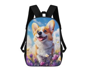 sinyumoney Smiling Welsh Corgi in Flowers Sac À Dos Enfant Fille 3D, Sac D'école, Sac À Dos Pour Tout-petits, Sac À Dos Décontracté, Sac À Livres Tendance 17inch
