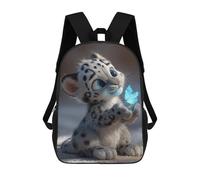 sinyumoney Snow Leopard Cub with Butterfly Sac À Dos Imprimé Pour Enfants, Sac D'école, Sac De Voyage Pour Adultes Et Enfants 17inch