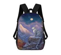 sinyumoney Snow Leopard Moonlit Mountain Sac À Dos Scolaire Imprimé En 3D, Sac À Dos Tendance Pour Enfants, Sac À Dos Pour Garçons, Élèves Du Collège 17inch