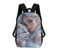 sinyumoney Snowflake Princess with Snow Leopard Sac À Dos Scolaire Imprimé En 3D Pour Enfants, Sac À Dos De Voyage, Sac Tendance Et Décontracté Pour Écoliers 17inch