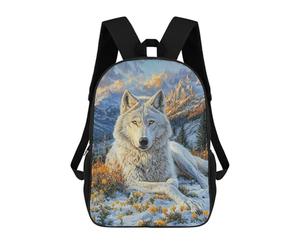 sinyumoney Snowy Wolf in Mountain Landscape Sac À Dos Scolaire Pour Enfants, Sac À Dos De Voyage Décontracté, Grand Sac À Dos Pour Garçons Et Filles 17inch