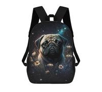 sinyumoney Space Pug with Flowers Sacs À Dos Décontractés Pour Enfants, Sacs D'école Pour Adolescents, Filles Et Garçons, Sacs À Dos Pour Livres 17inch
