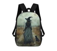 sinyumoney Spooky Witch with Black Cat Sac À Dos Scolaire Pour Enfants, Sac À Dos De Voyage Décontracté, Grand Sac À Dos Pour Garçons Et Filles 17inch