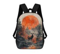 sinyumoney Stag in Forest with Red Moon Sacs À Dos 17 Pouces Pour Enfants, Sacs D'école Imprimés En 3D Pour Élèves Du Primaire Et Du Collège, Garçons Et Filles