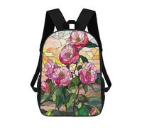 sinyumoney Stained Glass Camellia Flowers Sacs À Dos Imprimés En 3D Pour Enfants, Sacs D'école Tendance Pour Garçons, Sacs De Voyage, Sacs Scolaires Pour Élèves Du Primaire 17inch