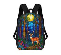 sinyumoney Stained Glass Deer in Forest Sac À Dos Scolaire Imprimé En 3D Pour Enfants, Sac À Dos Garçon/fille, Sac De Voyage Pour Enfants 17inch