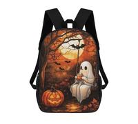 sinyumoney Stained Glass Ghost And Coffee Under The Moon Sacs À Dos, Sac À Dos Enfant, Sac D'école, Sac À Dos De Voyage Imprimé En 3D, Accessoire De Mode, Sac À Dos Imperméable Pour Enfants 17inch